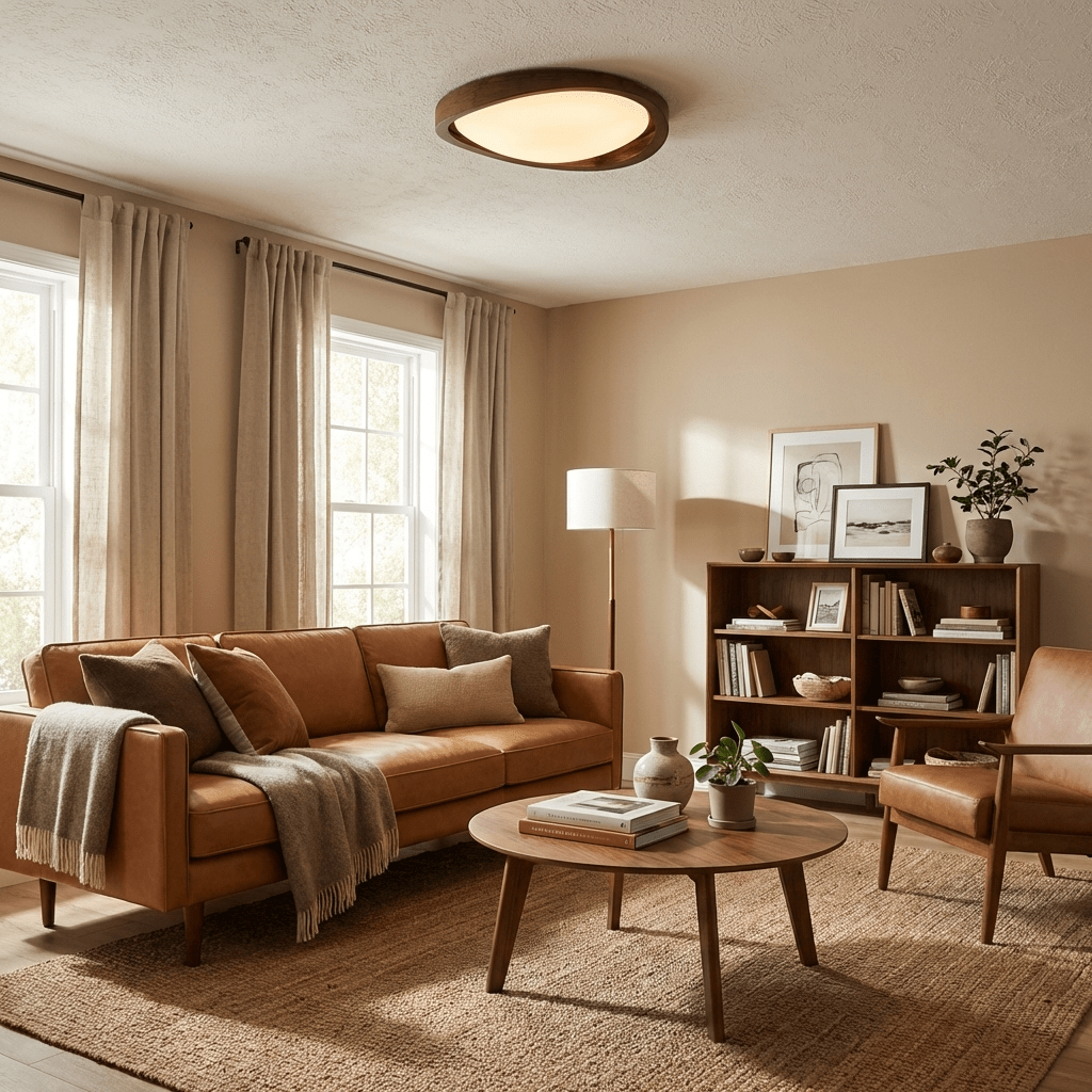 Kaelisyn | Organic Curved Wooden Geometric Silhouette Flush Mount Ceiling Light