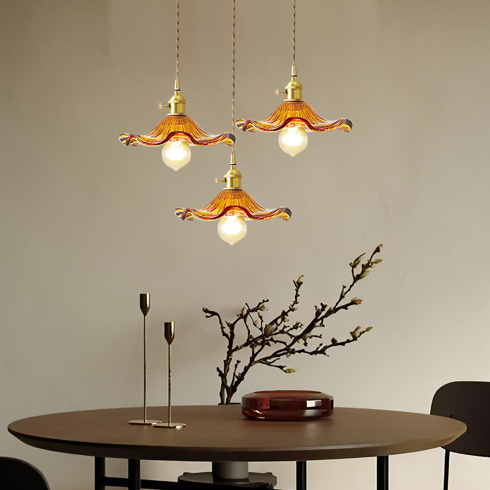 Floria | Elegant Hibiscus Flower Shaped Fluted Glass Pendant Light