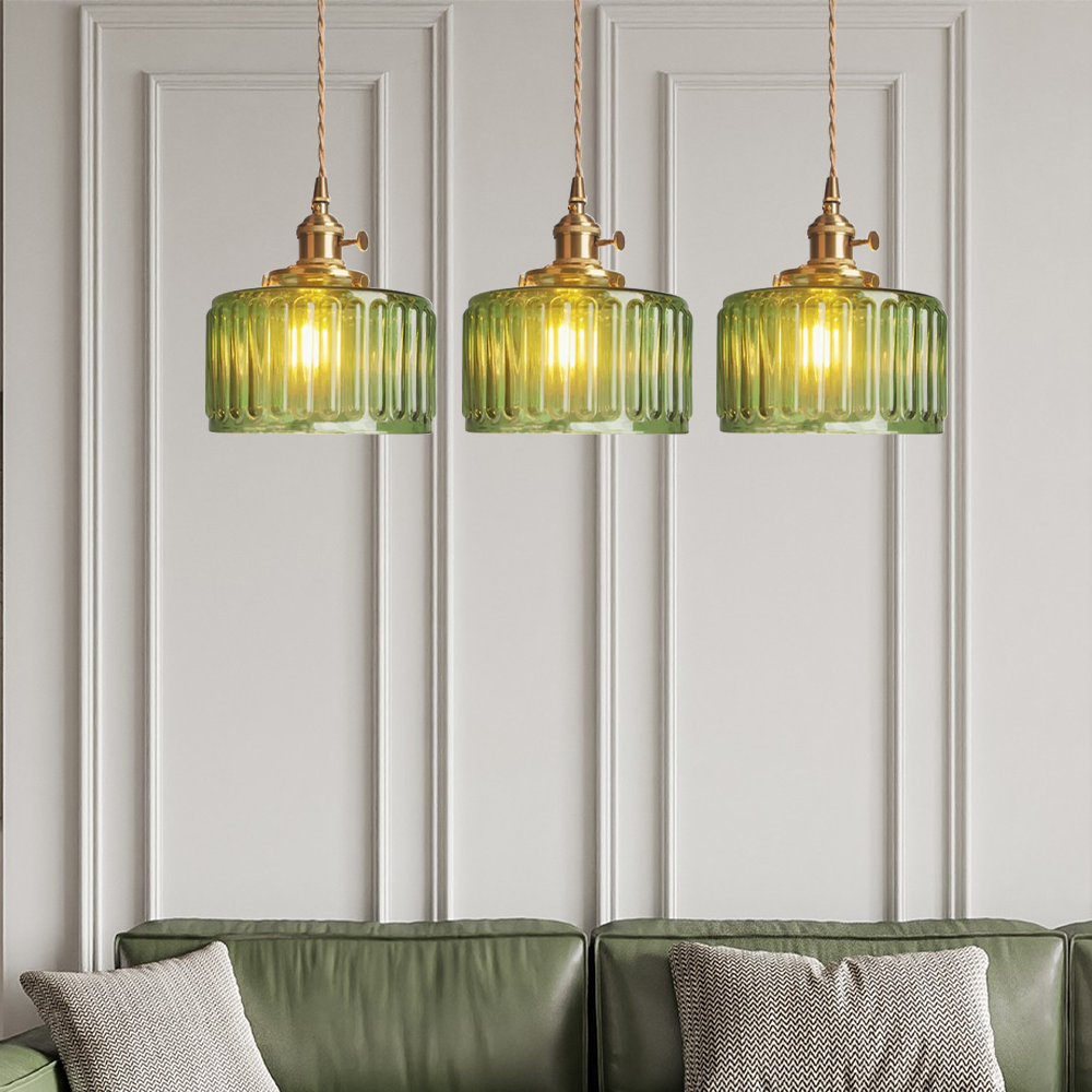 Viridis | Retro Textured Glass Cylinder Pendant Light