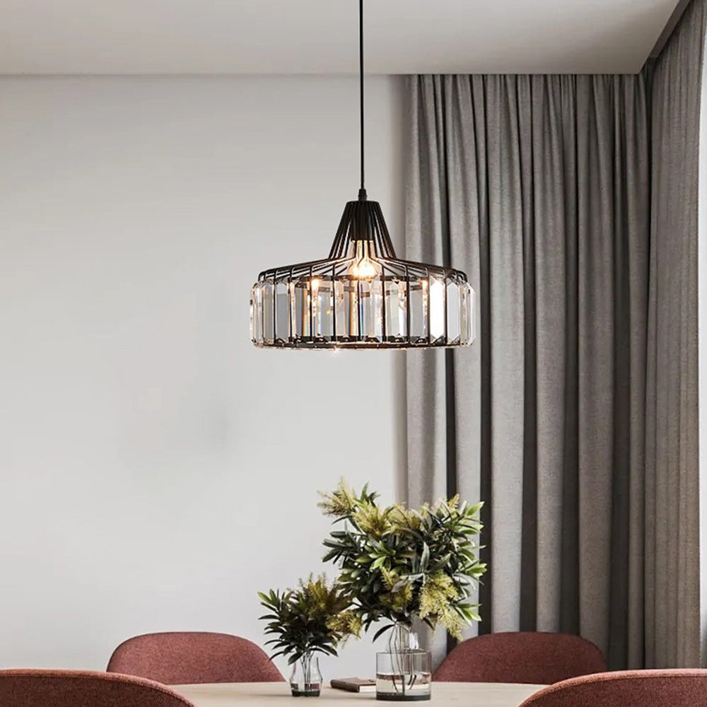 Obsidia | Sleek Iron Frame Crystal Pendant Light