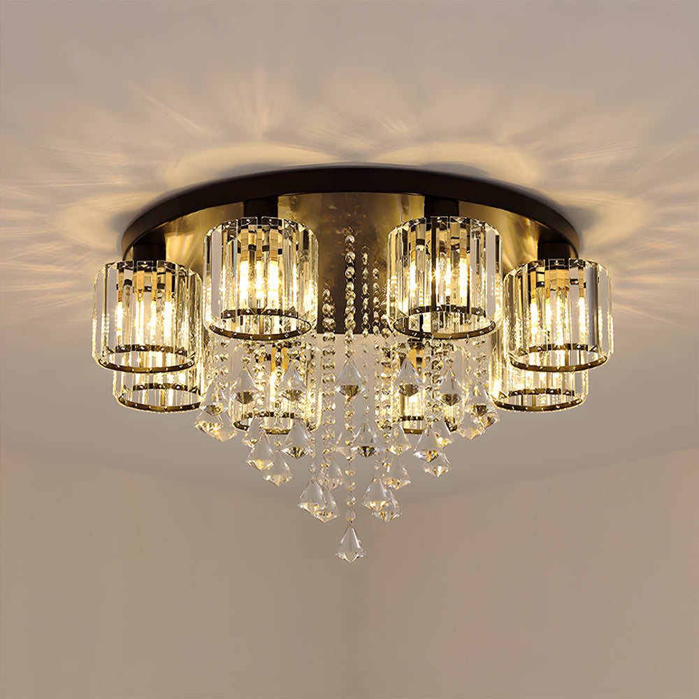 Vespera | Contemporary Multi-Head Crystal Prism Flush Mount Ceiling Light