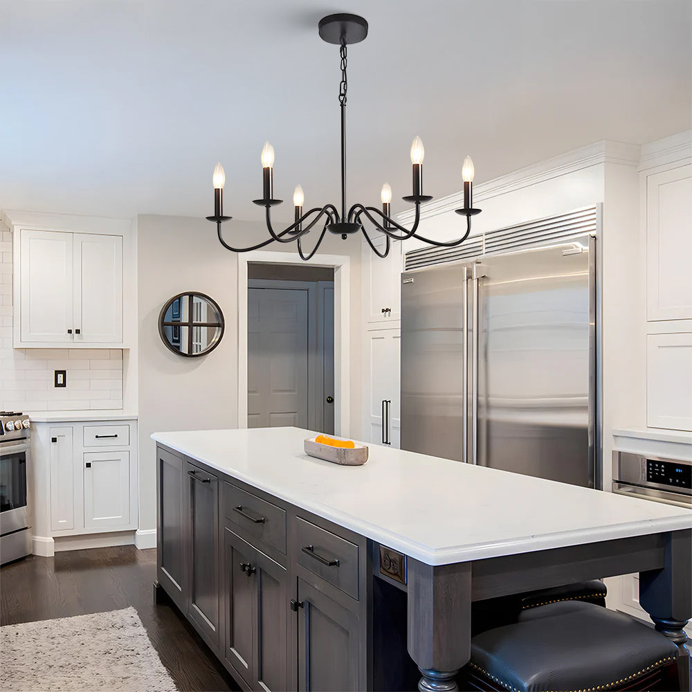 Virona | Contemporary Black Candle Style Curved Arm Chandelier