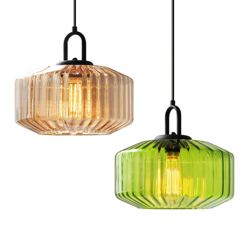 Verda | Mid Century Ribbed Glass Dome Pendant Light