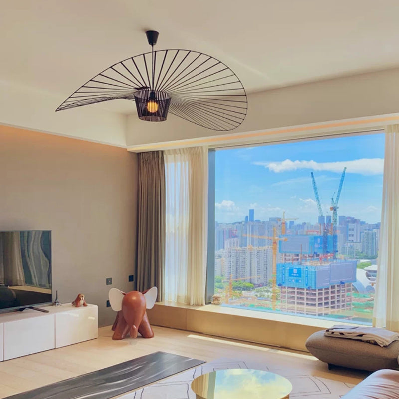 Velnari | Sculptural Wave Metal and Petal Fabric Pendant Light