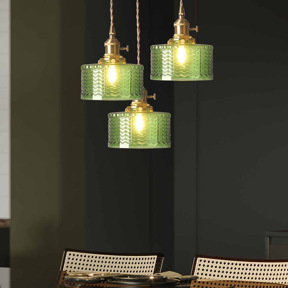 Viridis | Retro Textured Glass Cylinder Pendant Light