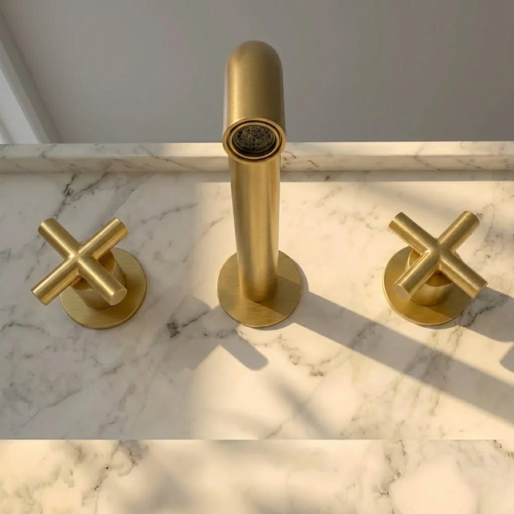 Auraa | Wall Mounted Bathroom Basin Mixer Tap With Twin Crosshead Handles