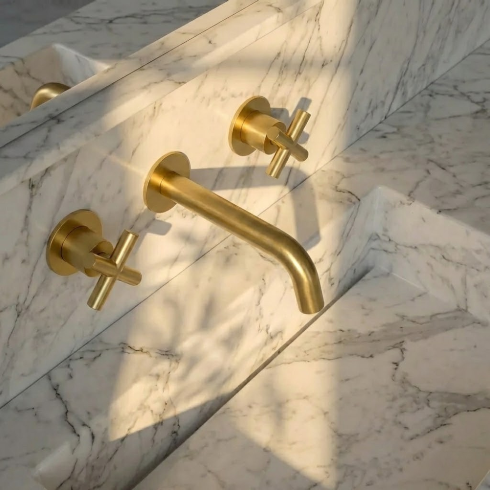 Auraa | Wall Mounted Bathroom Basin Mixer Tap With Twin Crosshead Handles