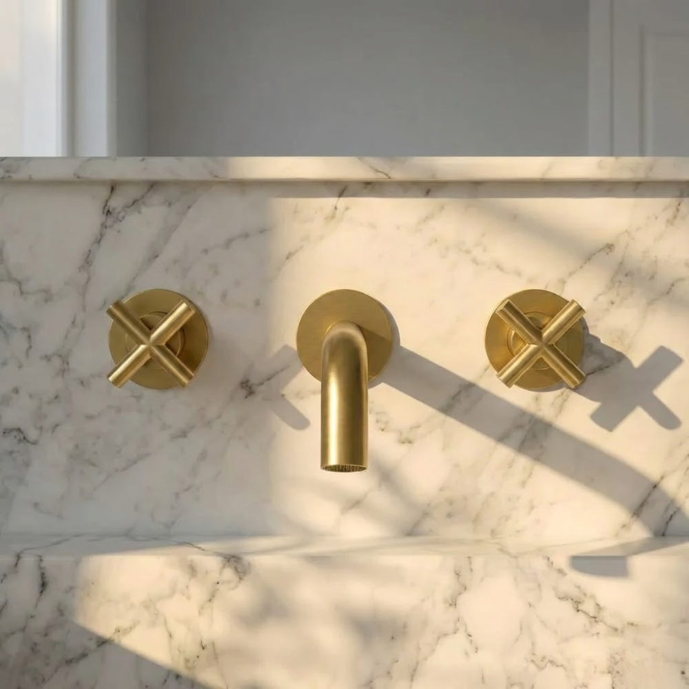 Auraa | Wall Mounted Bathroom Basin Mixer Tap With Twin Crosshead Handles