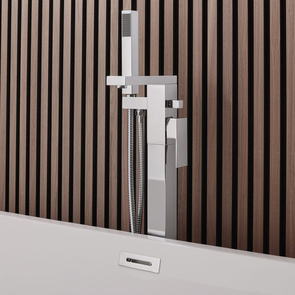 Kubik | Modern Square Freestanding Shower Mixer Tap With Hand Shower