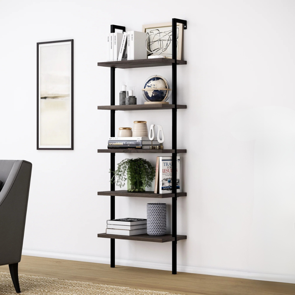 Altus | Wall Mounted Ladder Bookshelf with 5 Shelves
