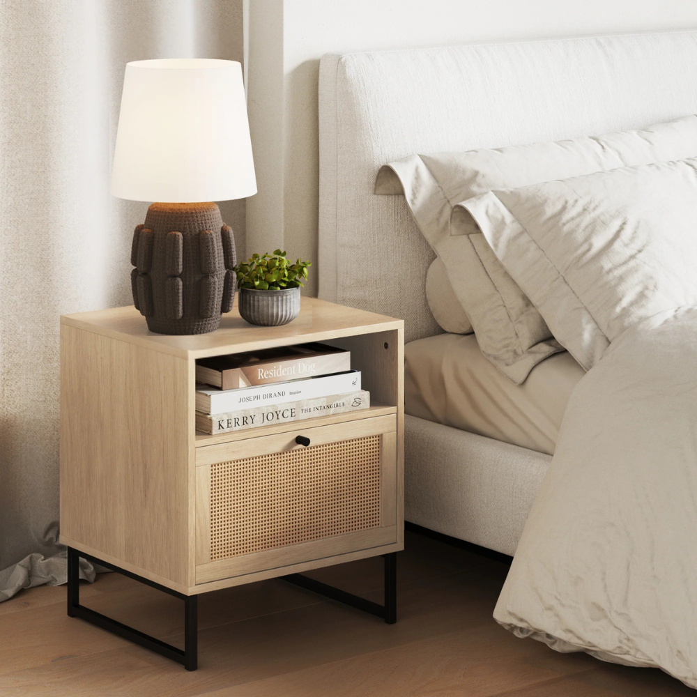 Vesta | Rattan Door Nightstand and End Table with Storage Cabinet