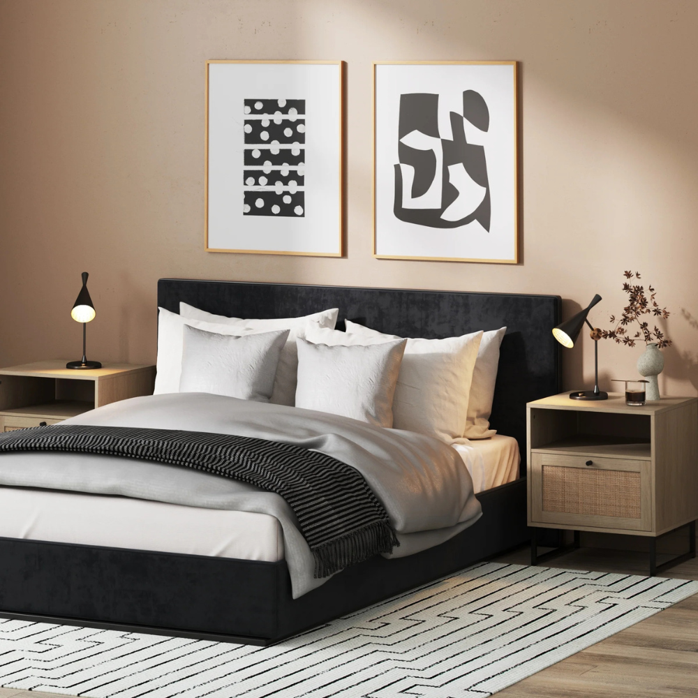 Vesta | Rattan Door Nightstand and End Table with Storage Cabinet