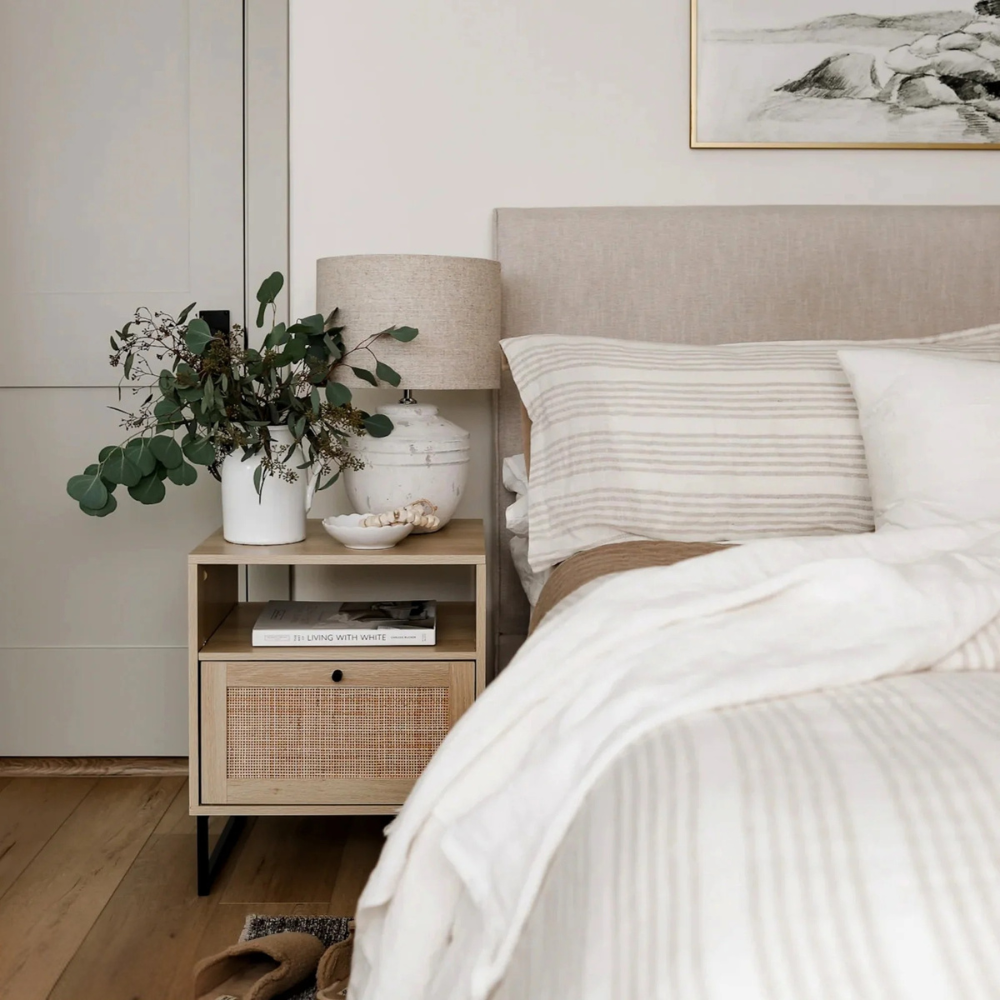 Vesta | Rattan Door Nightstand and End Table with Storage Cabinet