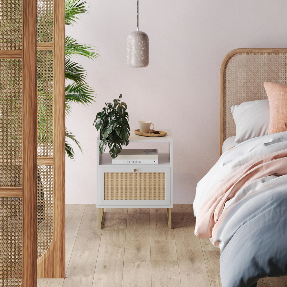Vesta | Rattan Door Nightstand and End Table with Storage Cabinet