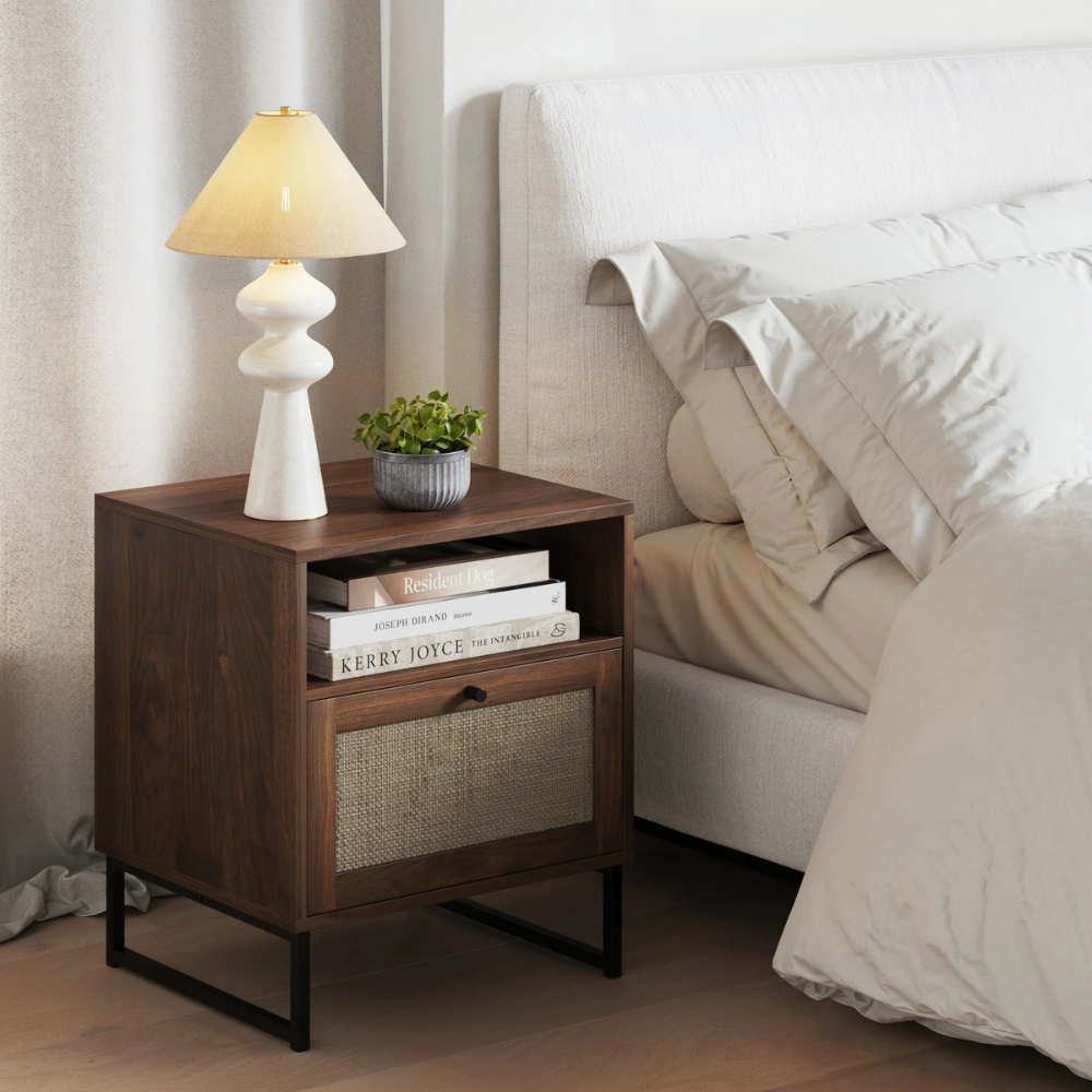 Vesta | Rattan Door Nightstand and End Table with Storage Cabinet