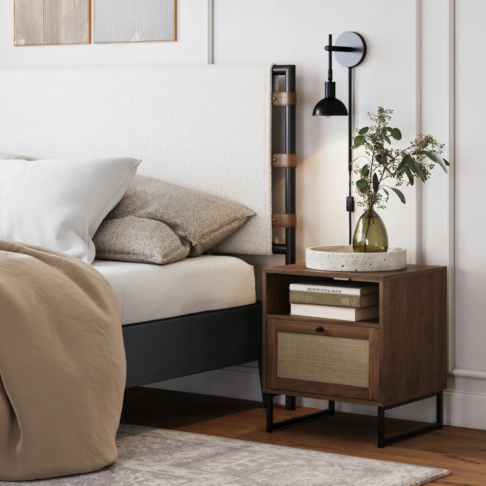 Vesta | Rattan Door Nightstand and End Table with Storage Cabinet