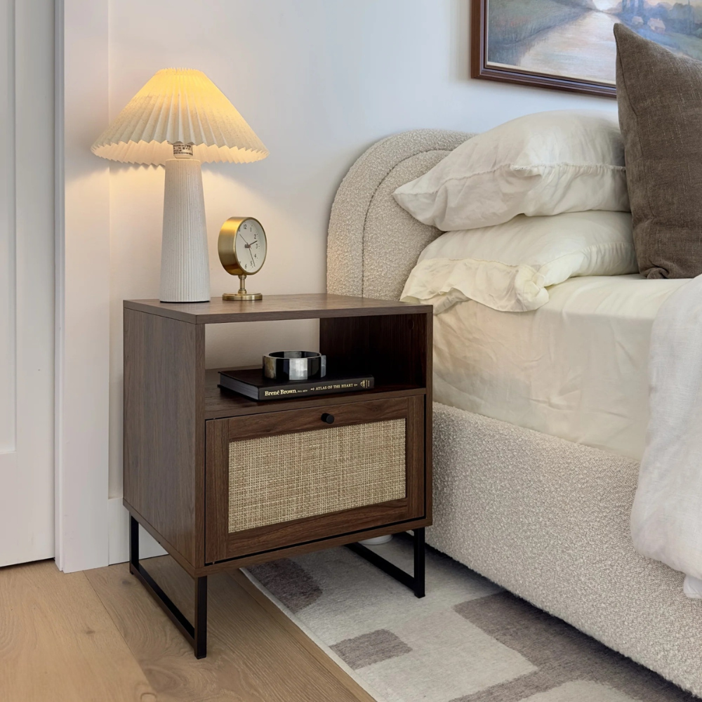 Vesta | Rattan Door Nightstand and End Table with Storage Cabinet