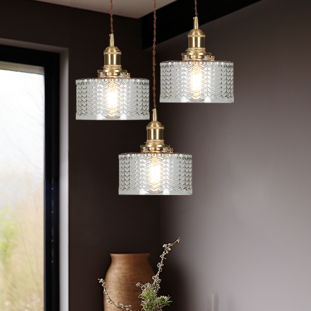 Viridis | Retro Textured Glass Cylinder Pendant Light
