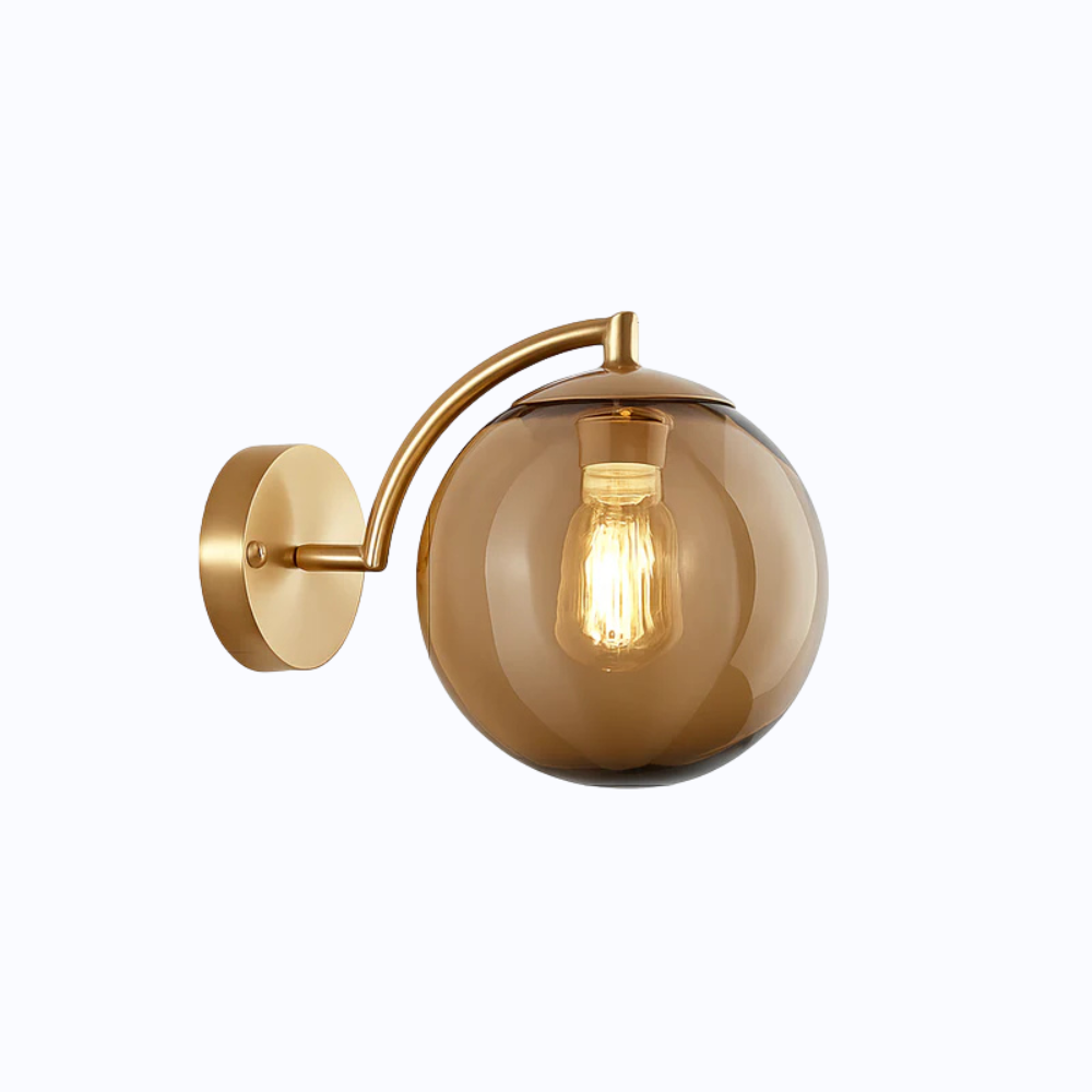 Zenvori | Modern Smoked Glass Globe Brass Wall Light Fixture
