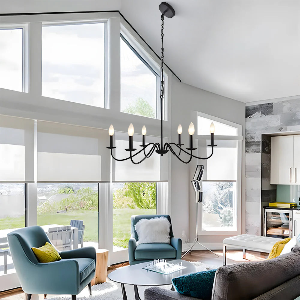 Virona | Contemporary Black Candle Style Curved Arm Chandelier