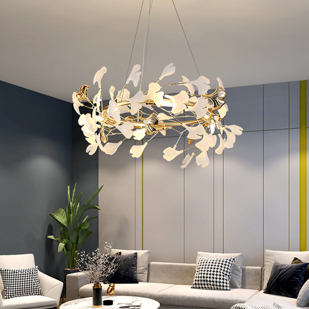 Aelora | Leaf Silhouette Ceramic Petal Modern Chandelier