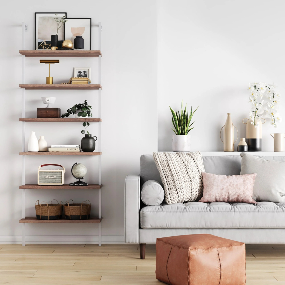 Aeris | Wall Mounted Ladder Bookshelf With 6 Shelves