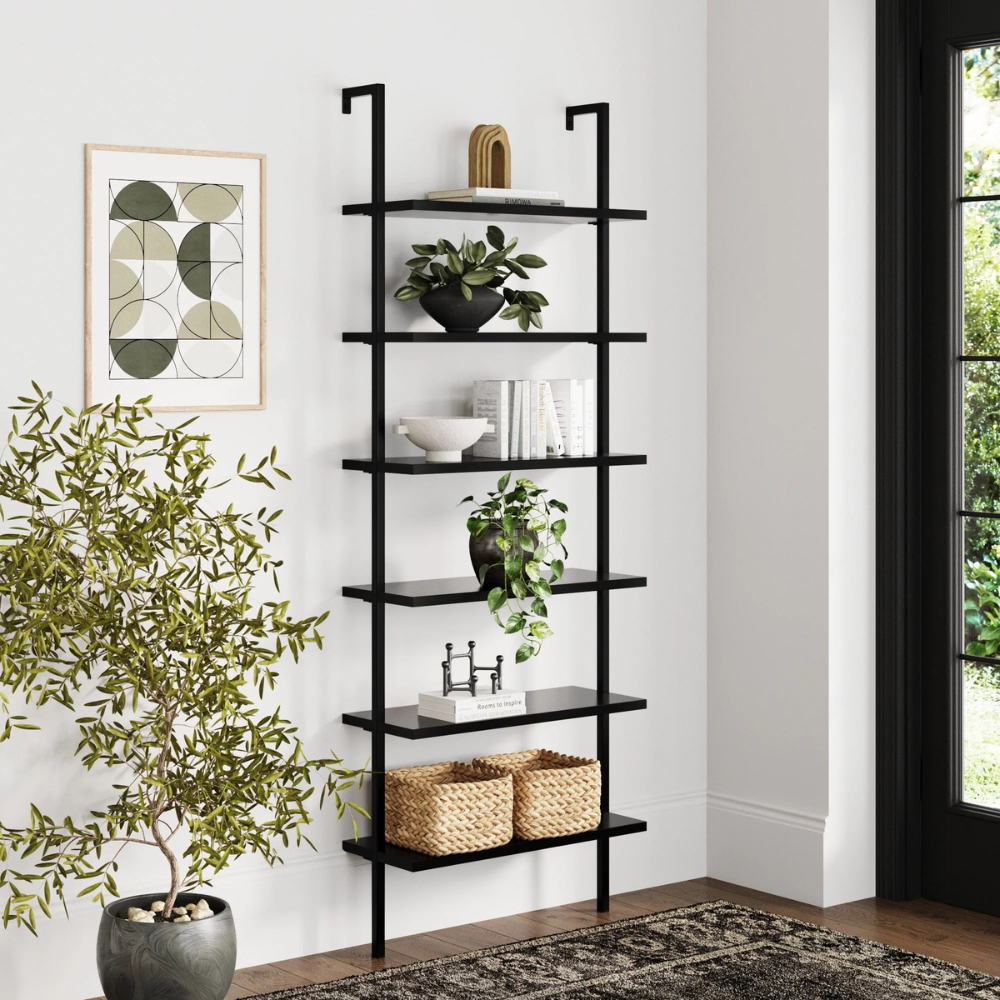 Aeris | Wall Mounted Ladder Bookshelf With 6 Shelves