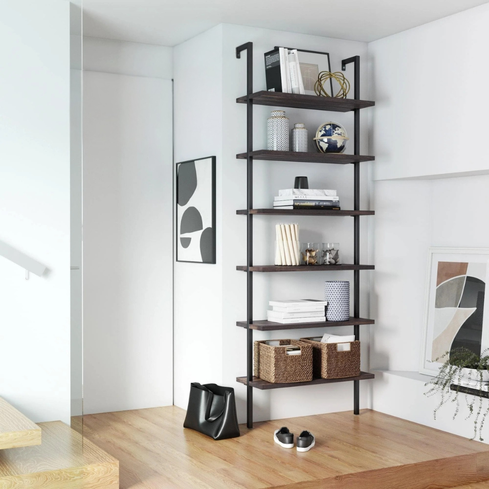 Aeris | Wall Mounted Ladder Bookshelf With 6 Shelves