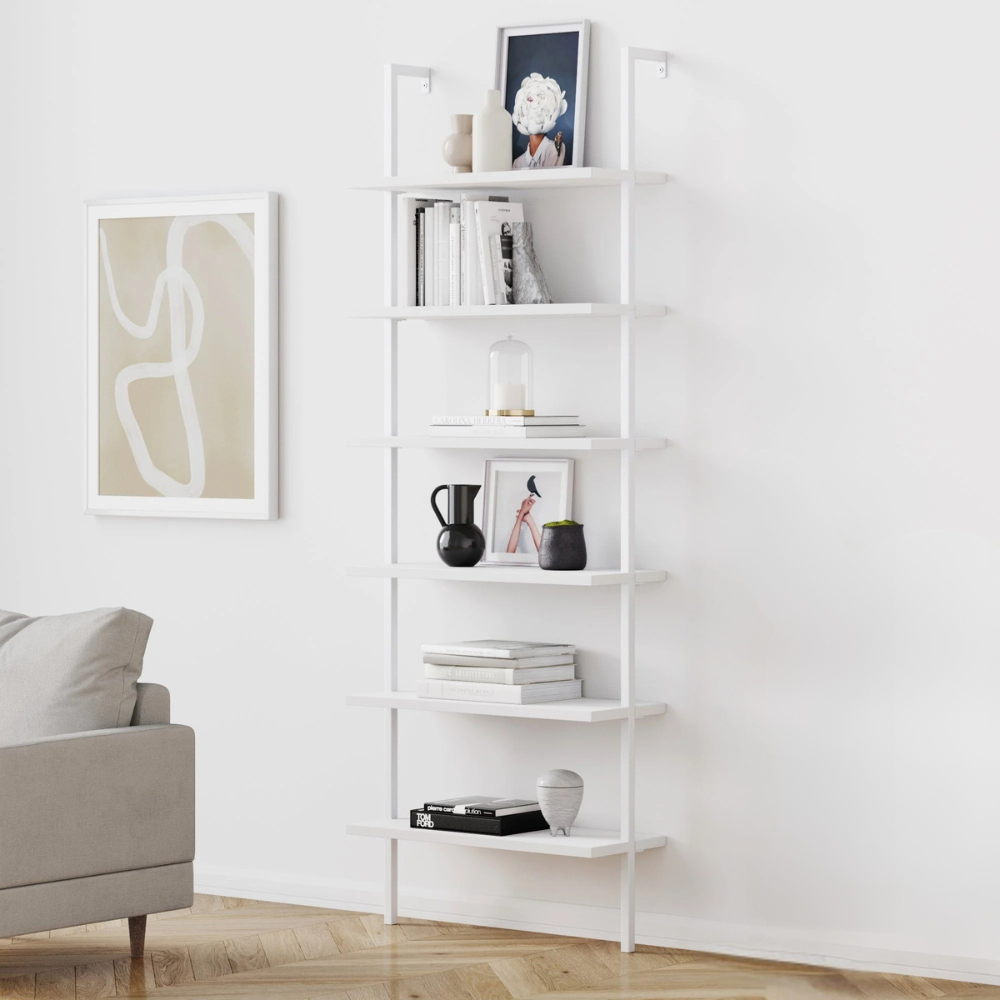 Aeris | Wall Mounted Ladder Bookshelf With 6 Shelves