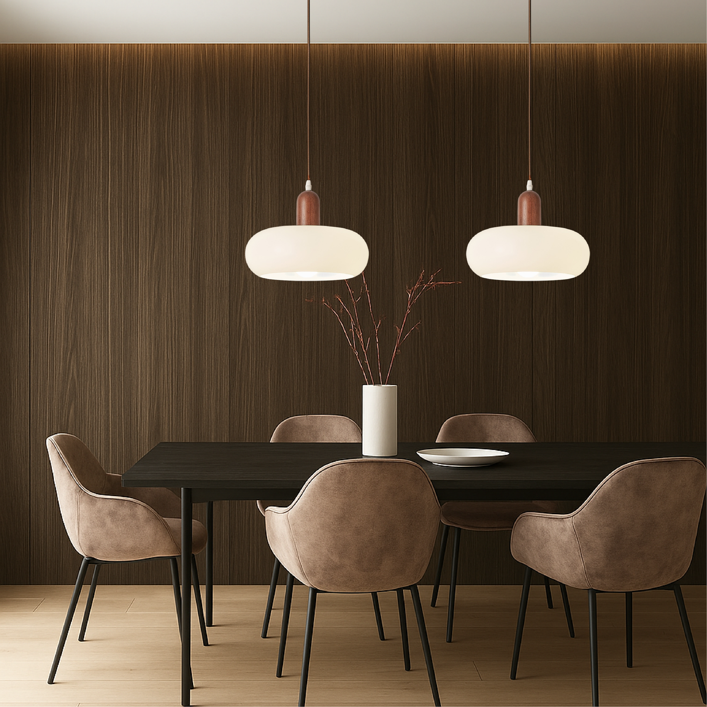 Nordica | Minimalist Cream Glass and Wood Pendant Light