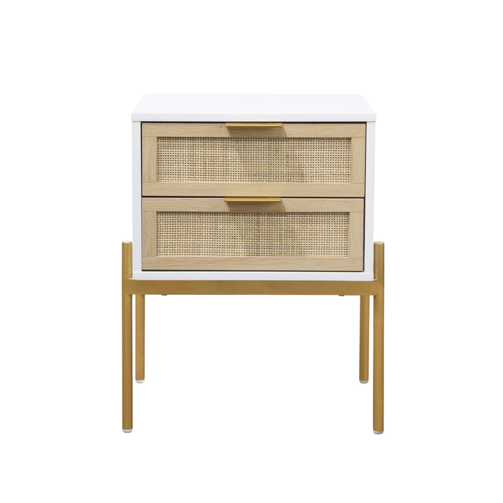 Lucca | Two Drawer Rattan End Table And Storage Cabinet Nightstand