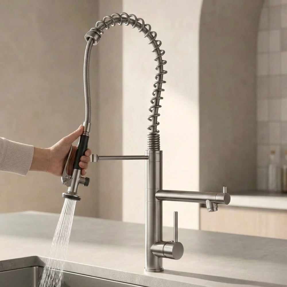 Vantage | Dual Handle Kitchen Tap with Retractable Pull Down Sprayer