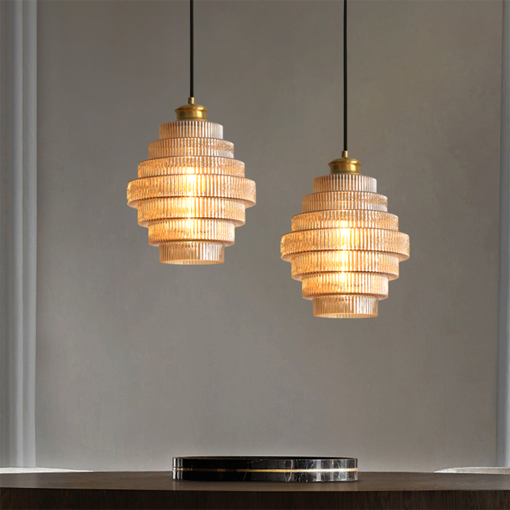 Auris | Antique Layered Ribbed Glass Pendant Light
