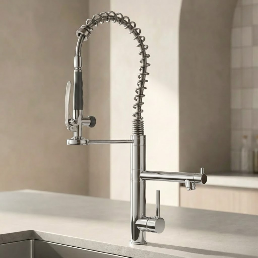 Vantage | Dual Handle Kitchen Tap with Retractable Pull Down Sprayer