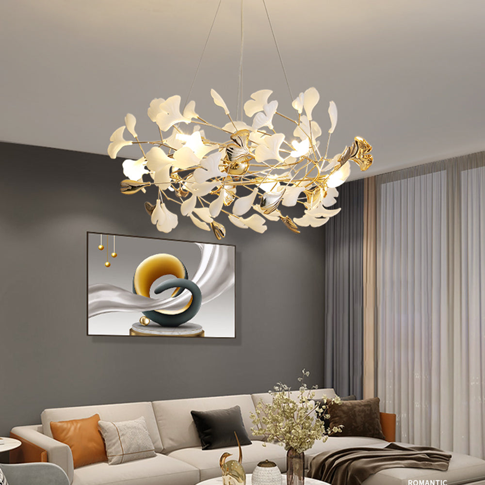 Aelora | Leaf Silhouette Ceramic Petal Modern Chandelier