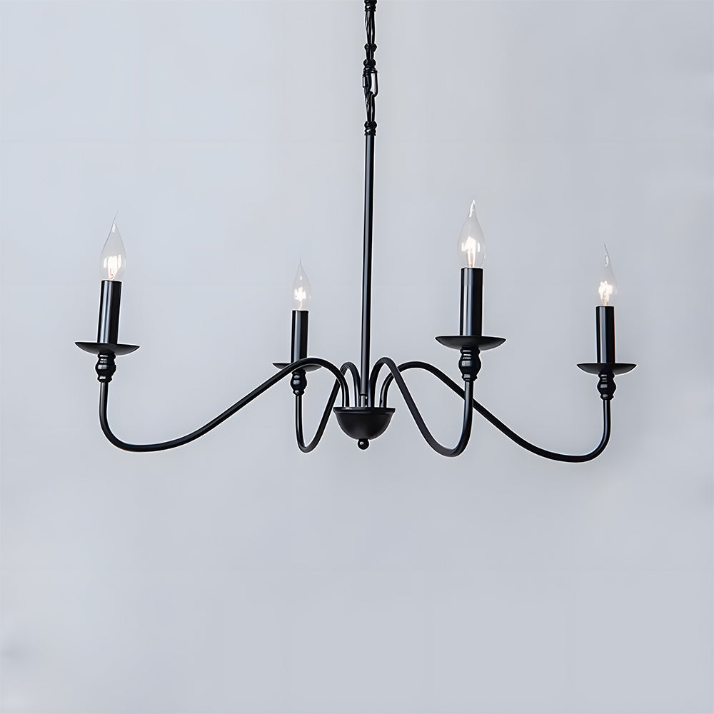 Virona | Contemporary Black Candle Style Curved Arm Chandelier