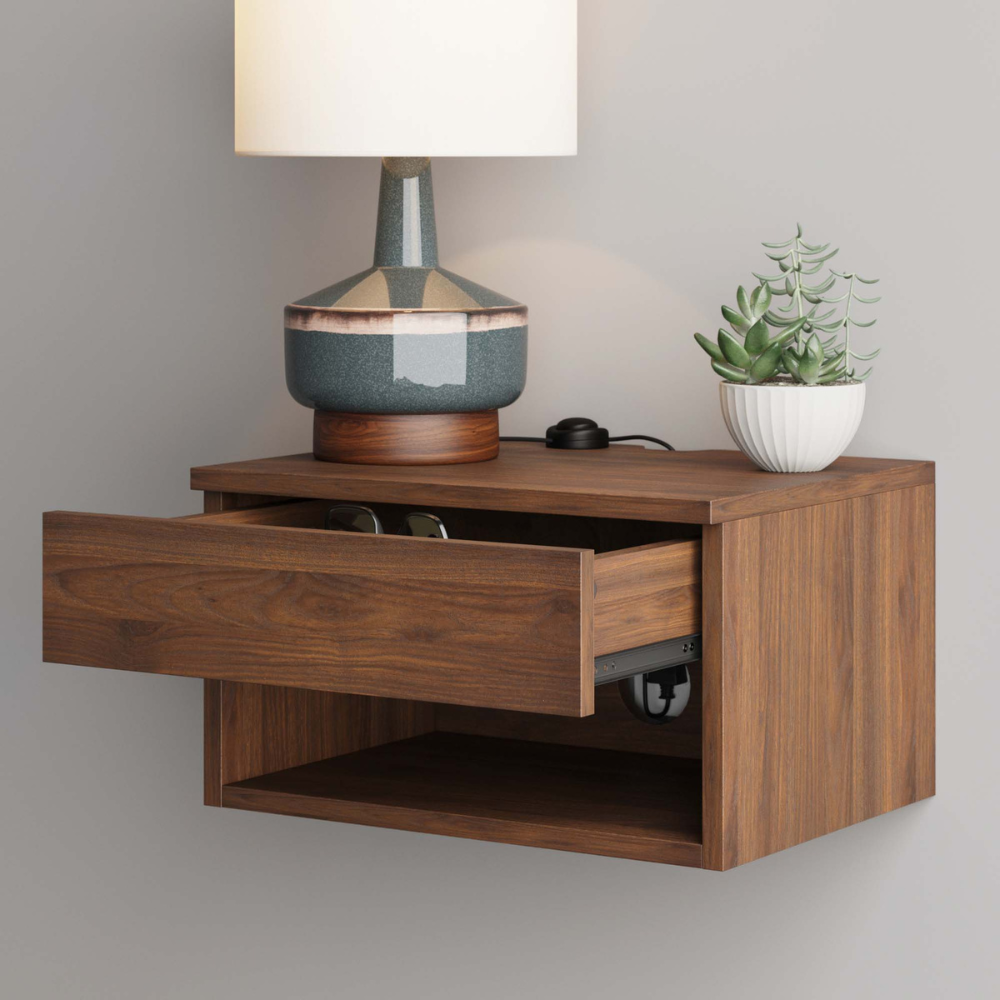 Orio | Wall Mounted Floating Nightstand With Storage Drawer and Open Cubby