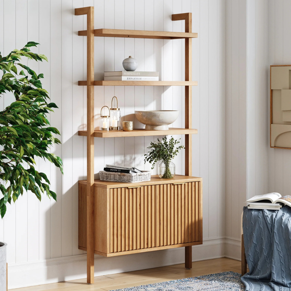 Viste | Solid Wood Display Bookshelf And Double Door Storage Cabinet