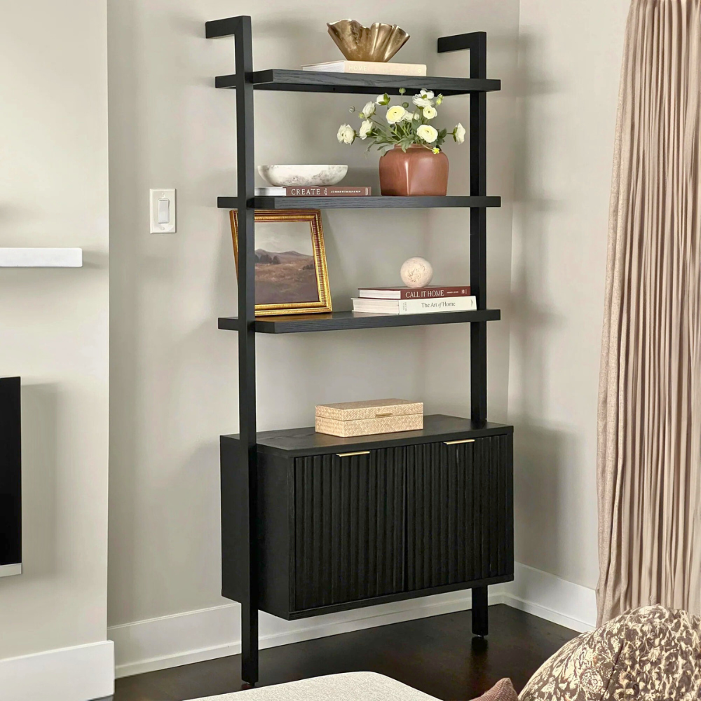 Viste | Solid Wood Display Bookshelf And Double Door Storage Cabinet