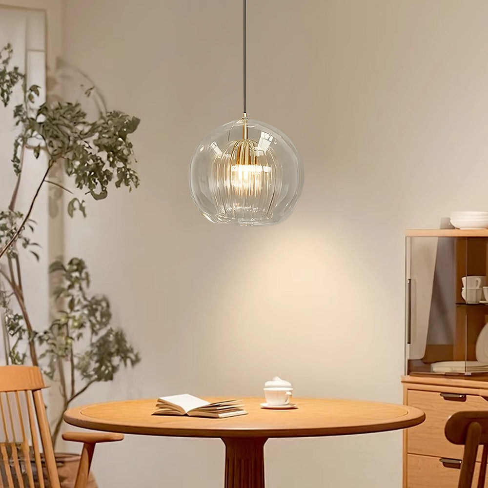 Orbia | Contemporary Ribbed Globe Drop Pendant Light