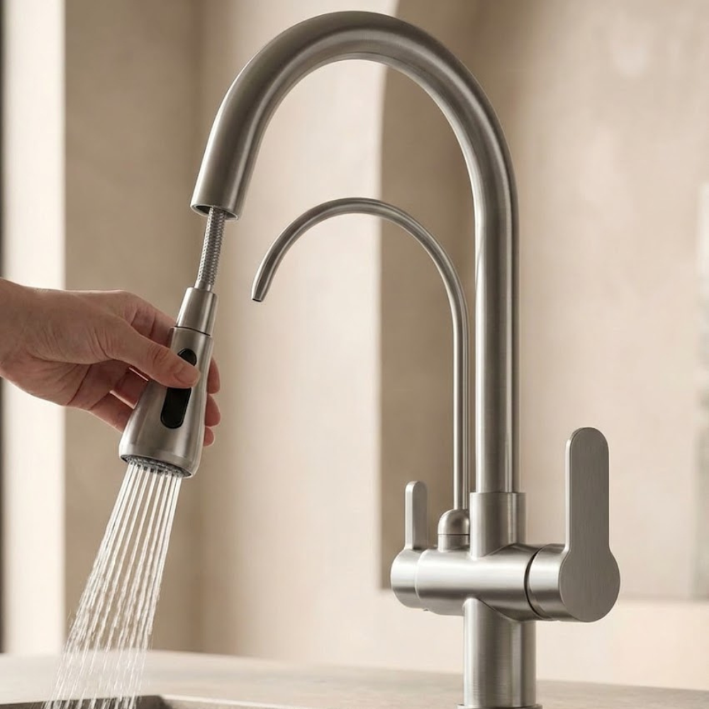Vitalis | 3 Way Filter Kitchen Tap With Pull Down Sprayer And Swivel Spout