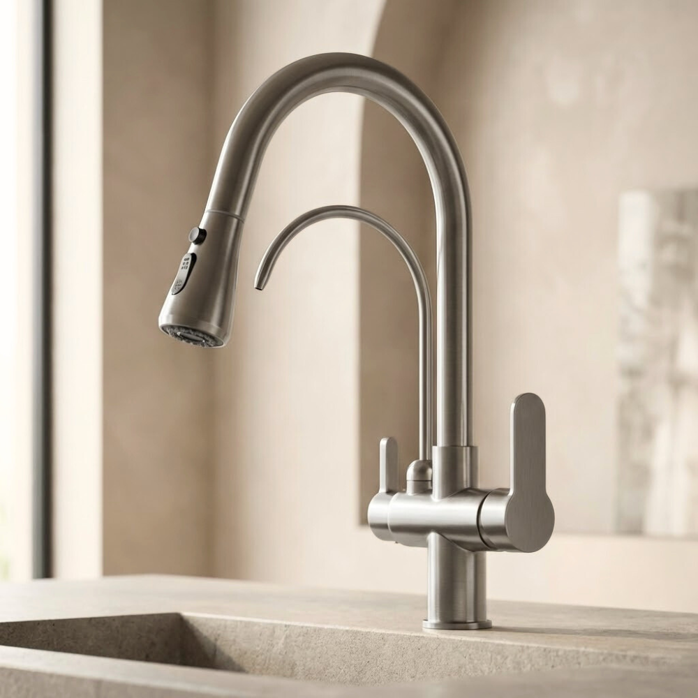 Vitalis | 3 Way Filter Kitchen Tap With Pull Down Sprayer And Swivel Spout