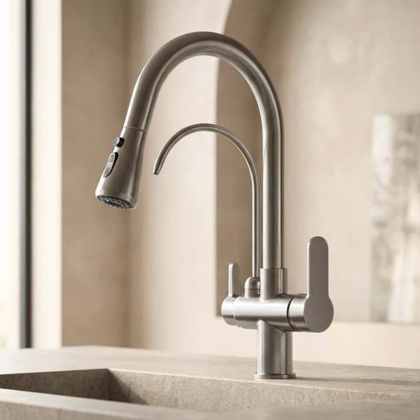 Vitalis | 3 Way Filter Kitchen Tap With Pull Down Sprayer And Swivel Spout