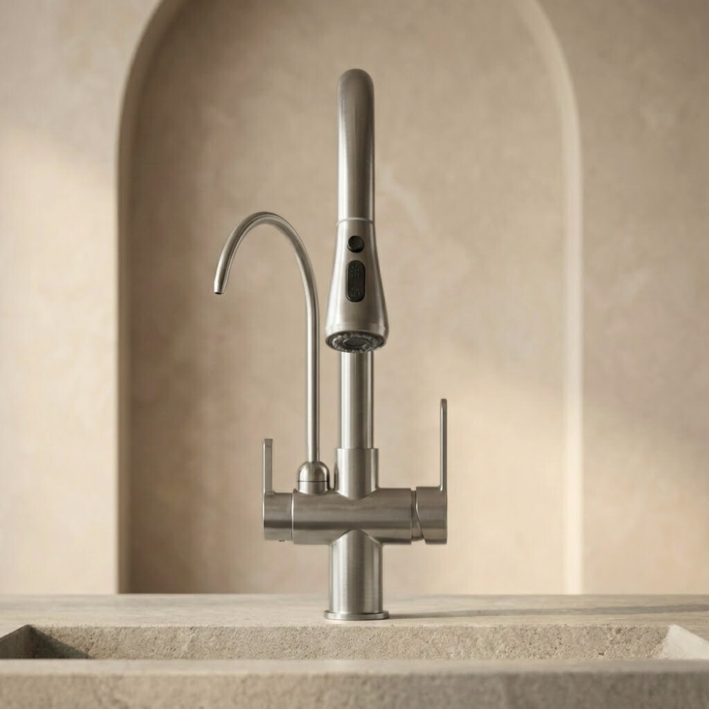 Vitalis | 3 Way Filter Kitchen Tap With Pull Down Sprayer And Swivel Spout