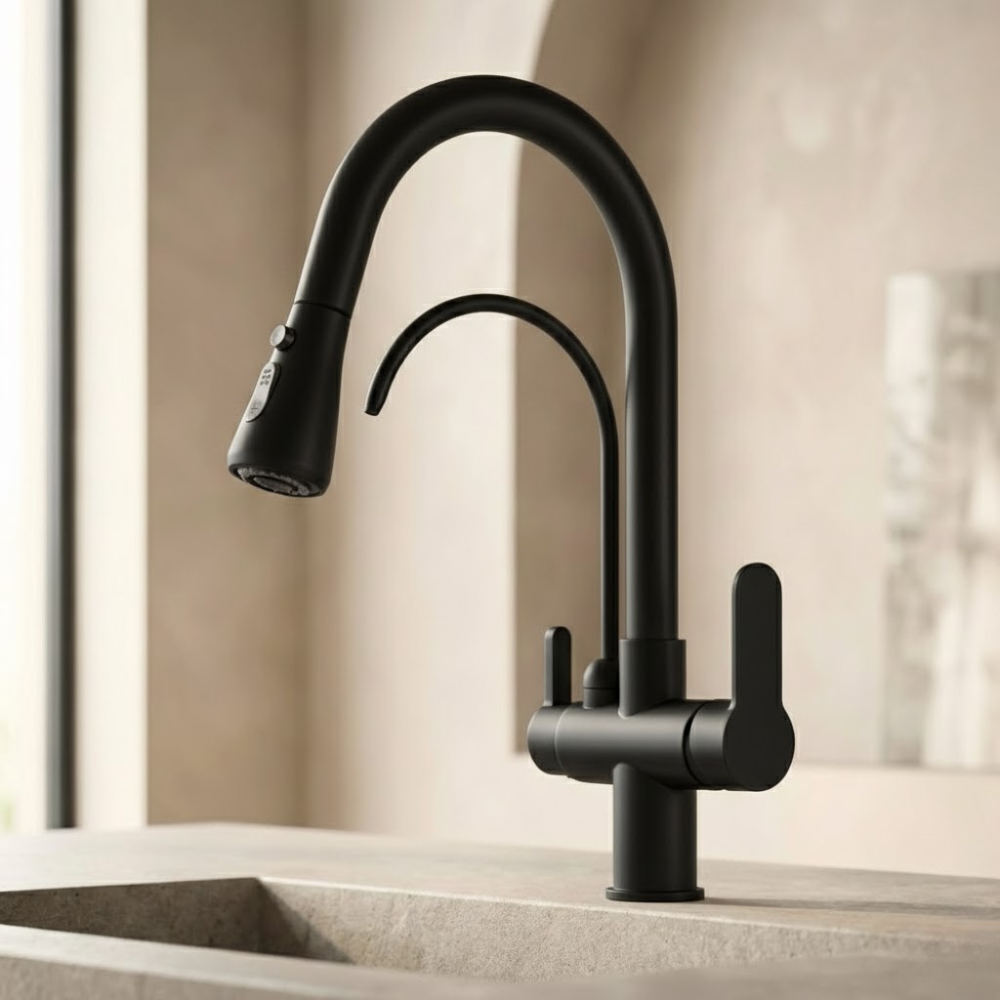 Vitalis | 3 Way Filter Kitchen Tap With Pull Down Sprayer And Swivel Spout