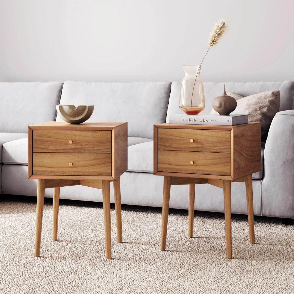 Alder | Mid Century Modern Acacia Wood Nightstand And End Table