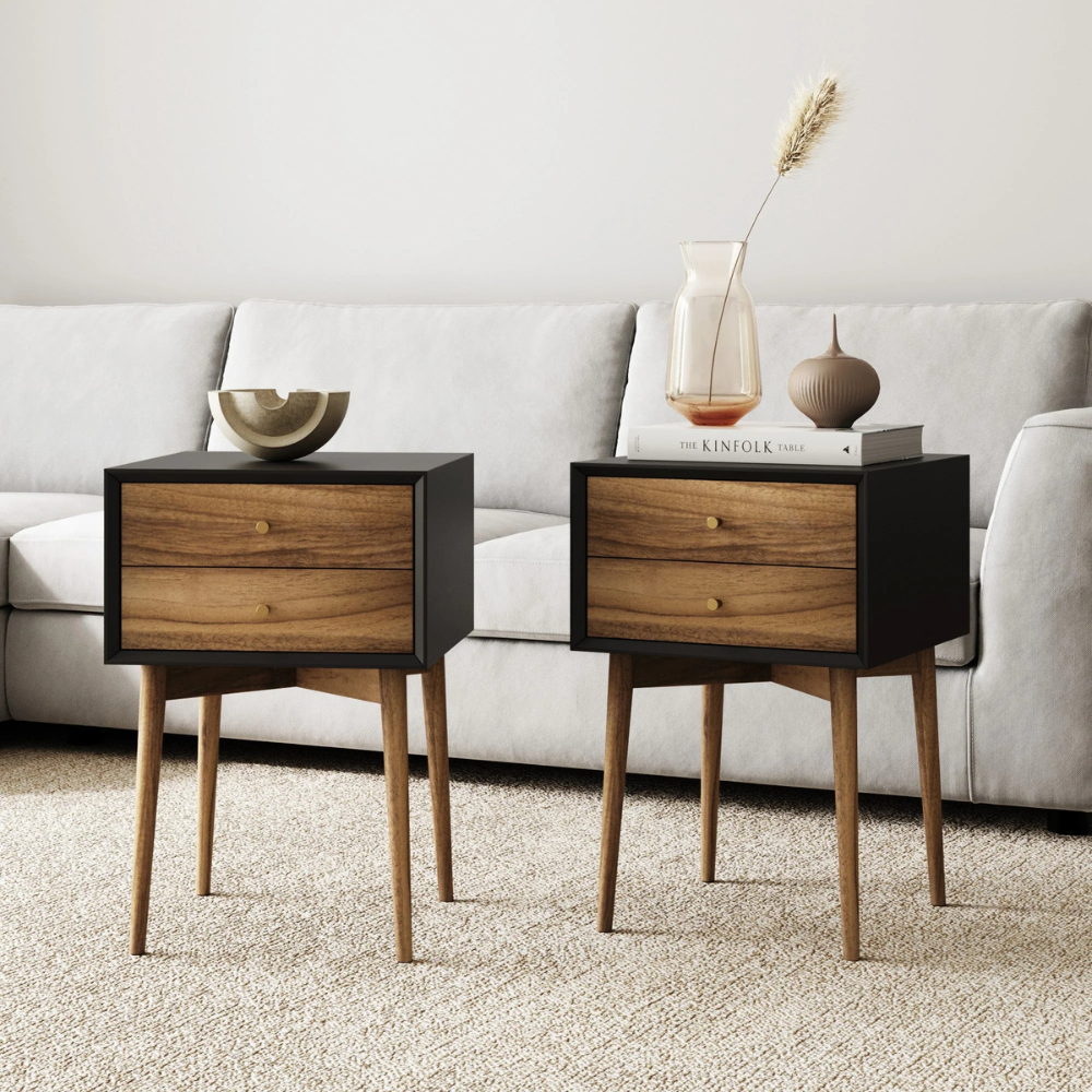 Alder | Mid Century Modern Acacia Wood Nightstand And End Table