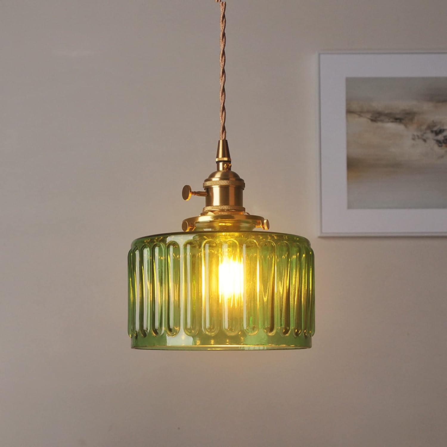 Viridis | Retro Textured Glass Cylinder Pendant Light