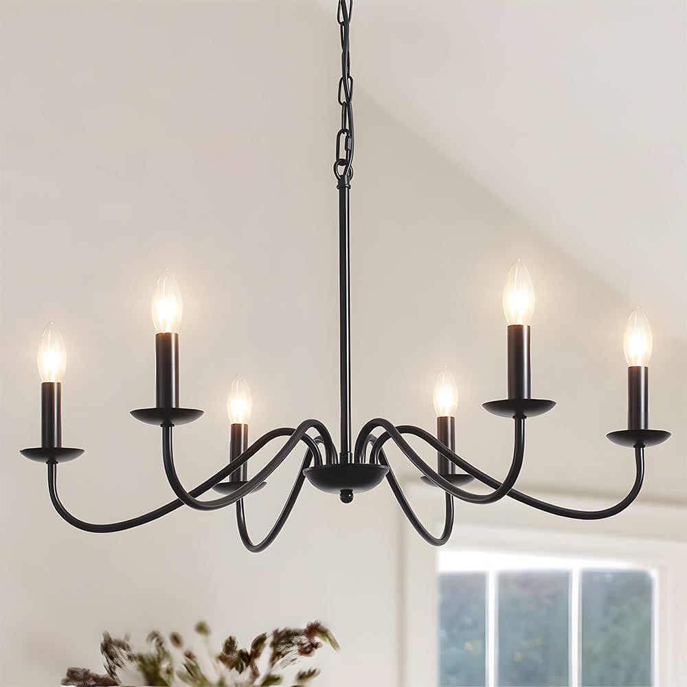 Virona | Contemporary Black Candle Style Curved Arm Chandelier