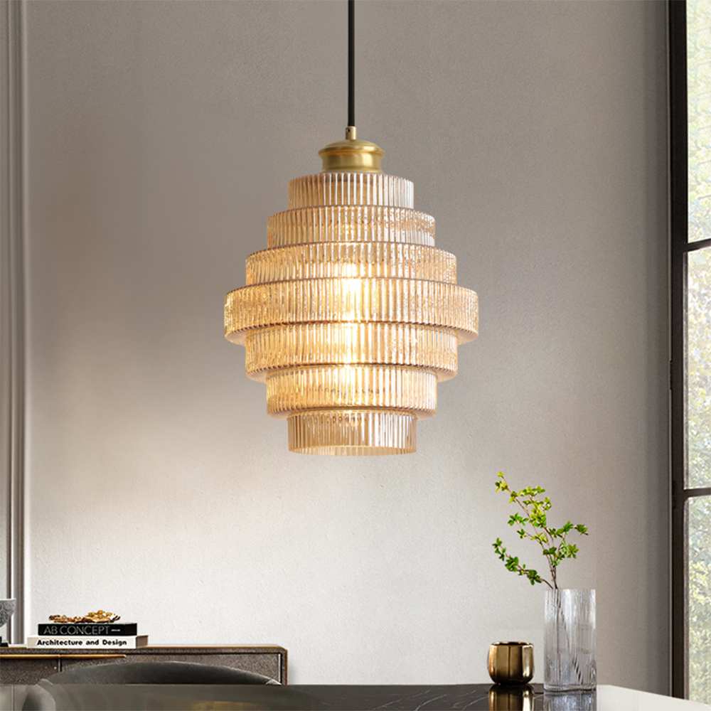 Auris | Antique Layered Ribbed Glass Pendant Light